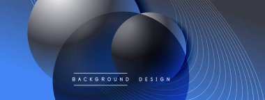 Gölgeli gradyan daireler. Vektör tekno soyut arka plan. Modern üstüste bindirme formları duvar kağıdı arkaplanı, tasarım şablonu