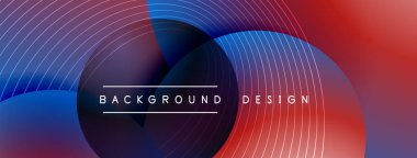 Gölgeli gradyan daireler. Vektör tekno soyut arka plan. Modern üstüste bindirme formları duvar kağıdı arkaplanı, tasarım şablonu