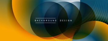 Gölgeli gradyan daireler. Vektör tekno soyut arka plan. Modern üstüste bindirme formları duvar kağıdı arkaplanı, tasarım şablonu