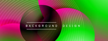 Gölgeli gradyan daireler. Vektör tekno soyut arka plan. Modern üstüste bindirme formları duvar kağıdı arkaplanı, tasarım şablonu