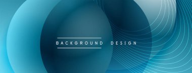 Gölgeli gradyan daireler. Vektör tekno soyut arka plan. Modern üstüste bindirme formları duvar kağıdı arkaplanı, tasarım şablonu