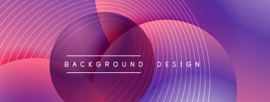 Gölgeli gradyan daireler. Vektör tekno soyut arka plan. Modern üstüste bindirme formları duvar kağıdı arkaplanı, tasarım şablonu