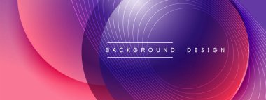 Gölgeli gradyan daireler. Vektör tekno soyut arka plan. Modern üstüste bindirme formları duvar kağıdı arkaplanı, tasarım şablonu