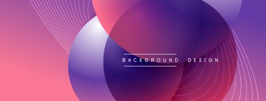 Gölgeli gradyan daireler. Vektör tekno soyut arka plan. Modern üstüste bindirme formları duvar kağıdı arkaplanı, tasarım şablonu