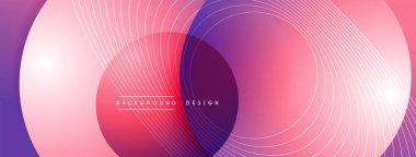 Gölgeli gradyan daireler. Vektör tekno soyut arka plan. Modern üstüste bindirme formları duvar kağıdı arkaplanı, tasarım şablonu