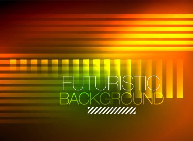 Parlak neon rengi tekno soyut arkaplan, koyu arkaplanda parlak neon çizgiler