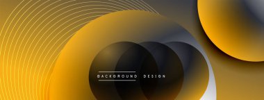 Gölgeli gradyan daireler. Vektör tekno soyut arka plan. Modern üstüste bindirme formları duvar kağıdı arkaplanı, tasarım şablonu