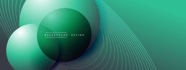 Gölgeli gradyan daireler. Vektör tekno soyut arka plan. Modern üstüste bindirme formları duvar kağıdı arkaplanı, tasarım şablonu