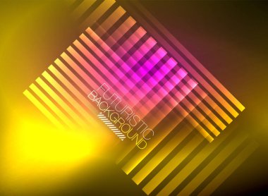 Parlak neon rengi tekno soyut arkaplan, koyu arkaplanda parlak neon çizgiler