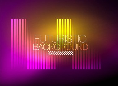 Parlak neon rengi tekno soyut arkaplan, koyu arkaplanda parlak neon çizgiler