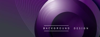 Gölgeli gradyan daireler. Vektör tekno soyut arka plan. Modern üstüste bindirme formları duvar kağıdı arkaplanı, tasarım şablonu