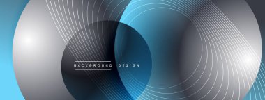 Gölgeli gradyan daireler. Vektör tekno soyut arka plan. Modern üstüste bindirme formları duvar kağıdı arkaplanı, tasarım şablonu