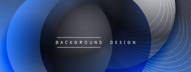 Gölgeli gradyan daireler. Vektör tekno soyut arka plan. Modern üstüste bindirme formları duvar kağıdı arkaplanı, tasarım şablonu