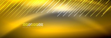 Neon parlayan çizgiler, sihirli enerji ve ışık hareketi arka planı. Vektör duvar kağıdı şablonu