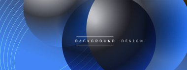 Gölgeli gradyan daireler. Vektör tekno soyut arka plan. Modern üstüste bindirme formları duvar kağıdı arkaplanı, tasarım şablonu