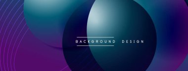 Gölgeli gradyan daireler. Vektör tekno soyut arka plan. Modern üstüste bindirme formları duvar kağıdı arkaplanı, tasarım şablonu