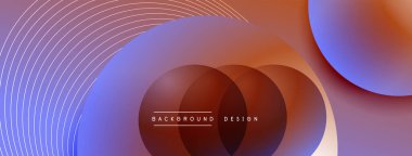 Gölgeli gradyan daireler. Vektör tekno soyut arka plan. Modern üstüste bindirme formları duvar kağıdı arkaplanı, tasarım şablonu