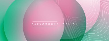 Gölgeli gradyan daireler. Vektör tekno soyut arka plan. Modern üstüste bindirme formları duvar kağıdı arkaplanı, tasarım şablonu