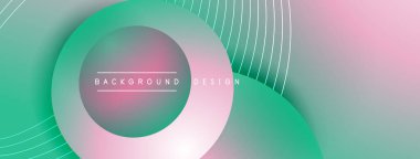 Gölgeli gradyan daireler. Vektör tekno soyut arka plan. Modern üstüste bindirme formları duvar kağıdı arkaplanı, tasarım şablonu