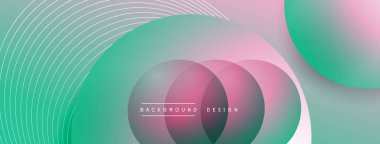 Gölgeli gradyan daireler. Vektör tekno soyut arka plan. Modern üstüste bindirme formları duvar kağıdı arkaplanı, tasarım şablonu