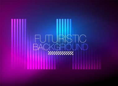 Parlak neon rengi tekno soyut arkaplan, koyu arkaplanda parlak neon çizgiler