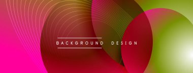 Gölgeli gradyan daireler. Vektör tekno soyut arka plan. Modern üstüste bindirme formları duvar kağıdı arkaplanı, tasarım şablonu