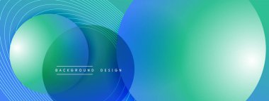 Gölgeli gradyan daireler. Vektör tekno soyut arka plan. Modern üstüste bindirme formları duvar kağıdı arkaplanı, tasarım şablonu