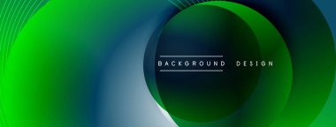 Gölgeli gradyan daireler. Vektör tekno soyut arka plan. Modern üstüste bindirme formları duvar kağıdı arkaplanı, tasarım şablonu