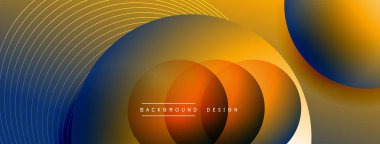 Gölgeli gradyan daireler. Vektör tekno soyut arka plan. Modern üstüste bindirme formları duvar kağıdı arkaplanı, tasarım şablonu