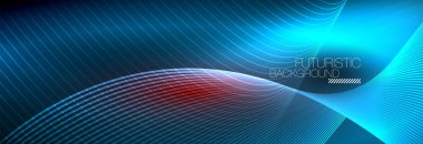 Karanlıkta dalgalarla parlayan soyut neon ışığı. Parlak sihirli enerji ve hareket konsepti, vektör soyut duvar kağıdı arkaplanı