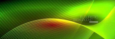 Karanlıkta dalgalarla parlayan soyut neon ışığı. Parlak sihirli enerji ve hareket konsepti, vektör soyut duvar kağıdı arkaplanı