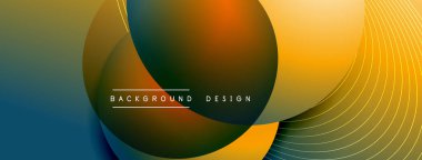 Gölgeli gradyan daireler. Vektör tekno soyut arka plan. Modern üstüste bindirme formları duvar kağıdı arkaplanı, tasarım şablonu