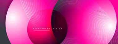 Gölgeli gradyan daireler. Vektör tekno soyut arka plan. Modern üstüste bindirme formları duvar kağıdı arkaplanı, tasarım şablonu