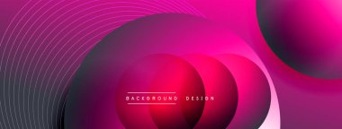 Gölgeli gradyan daireler. Vektör tekno soyut arka plan. Modern üstüste bindirme formları duvar kağıdı arkaplanı, tasarım şablonu