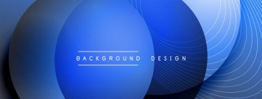 Gölgeli gradyan daireler. Vektör tekno soyut arka plan. Modern üstüste bindirme formları duvar kağıdı arkaplanı, tasarım şablonu