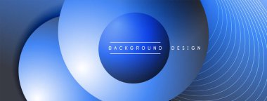 Gölgeli gradyan daireler. Vektör tekno soyut arka plan. Modern üstüste bindirme formları duvar kağıdı arkaplanı, tasarım şablonu