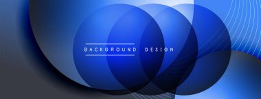 Gölgeli gradyan daireler. Vektör tekno soyut arka plan. Modern üstüste bindirme formları duvar kağıdı arkaplanı, tasarım şablonu