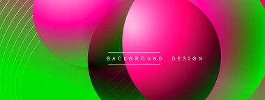 Gölgeli gradyan daireler. Vektör tekno soyut arka plan. Modern üstüste bindirme formları duvar kağıdı arkaplanı, tasarım şablonu