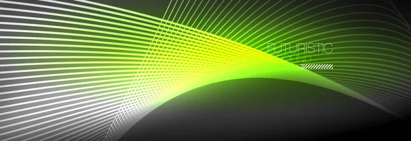 Luz resplandeciente de neón abstracta en la oscuridad con olas. Brillante concepto de energía mágica y movimiento, vector abstracto fondo de pantalla — Archivo Imágenes Vectoriales
