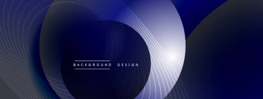 Gölgeli gradyan daireler. Vektör tekno soyut arka plan. Modern üstüste bindirme formları duvar kağıdı arkaplanı, tasarım şablonu