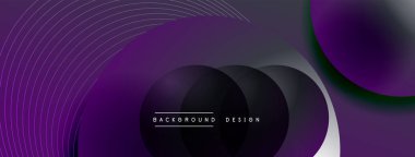 Gölgeli gradyan daireler. Vektör tekno soyut arka plan. Modern üstüste bindirme formları duvar kağıdı arkaplanı, tasarım şablonu