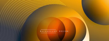 Gölgeli gradyan daireler. Vektör tekno soyut arka plan. Modern üstüste bindirme formları duvar kağıdı arkaplanı, tasarım şablonu