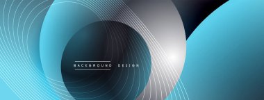 Gölgeli gradyan daireler. Vektör tekno soyut arka plan. Modern üstüste bindirme formları duvar kağıdı arkaplanı, tasarım şablonu