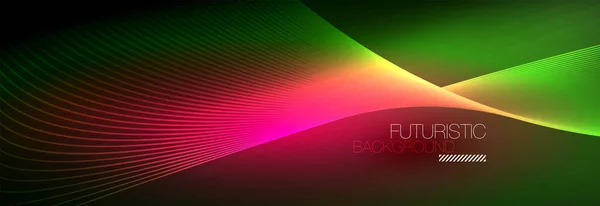 Luz resplandeciente de neón abstracta en la oscuridad con olas. Brillante concepto de energía mágica y movimiento, vector abstracto fondo de pantalla — Vector de stock