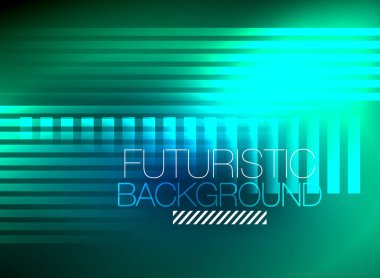 Parlak neon rengi tekno soyut arkaplan, koyu arkaplanda parlak neon çizgiler