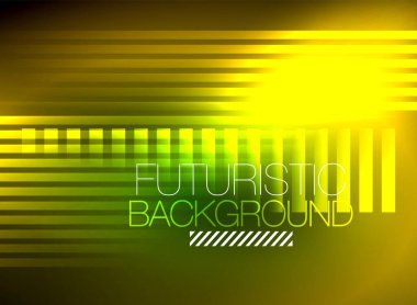 Parlak neon rengi tekno soyut arkaplan, koyu arkaplanda parlak neon çizgiler