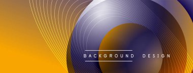 Gölgeli gradyan daireler. Vektör tekno soyut arka plan. Modern üstüste bindirme formları duvar kağıdı arkaplanı, tasarım şablonu