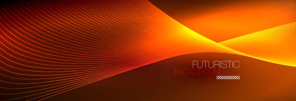 Luz resplandeciente de neón abstracta en la oscuridad con olas. Brillante concepto de energía mágica y movimiento, vector abstracto fondo de pantalla — Vector de stock