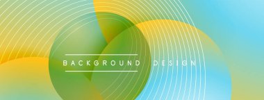 Gölgeli gradyan daireler. Vektör tekno soyut arka plan. Modern üstüste bindirme formları duvar kağıdı arkaplanı, tasarım şablonu