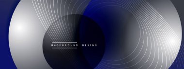 Gölgeli gradyan daireler. Vektör tekno soyut arka plan. Modern üstüste bindirme formları duvar kağıdı arkaplanı, tasarım şablonu